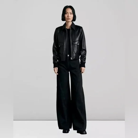 NEW - rag & bone Sofie spliced high rise wide leg in highland (black) - 25 -$325 - Picture 3 of 8